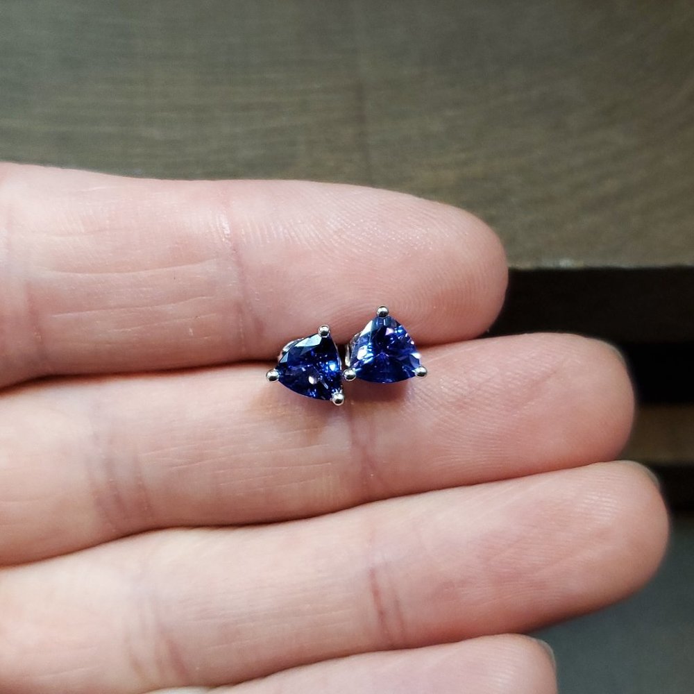 Sterling Silver Trillion Cut Purple Cubic Zirconia Stud Earrings